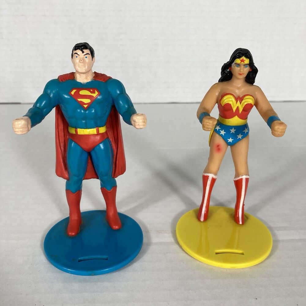 1988 Burger King DC Super Powers Superman Wonder Woman Cupholder Set Cake Topper